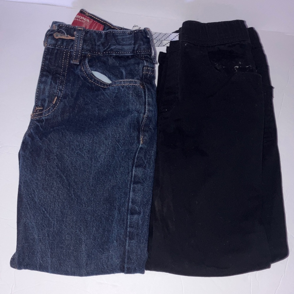 Blue Denim and Black Twill Kids Pants Size 8 Slim Straight Leg